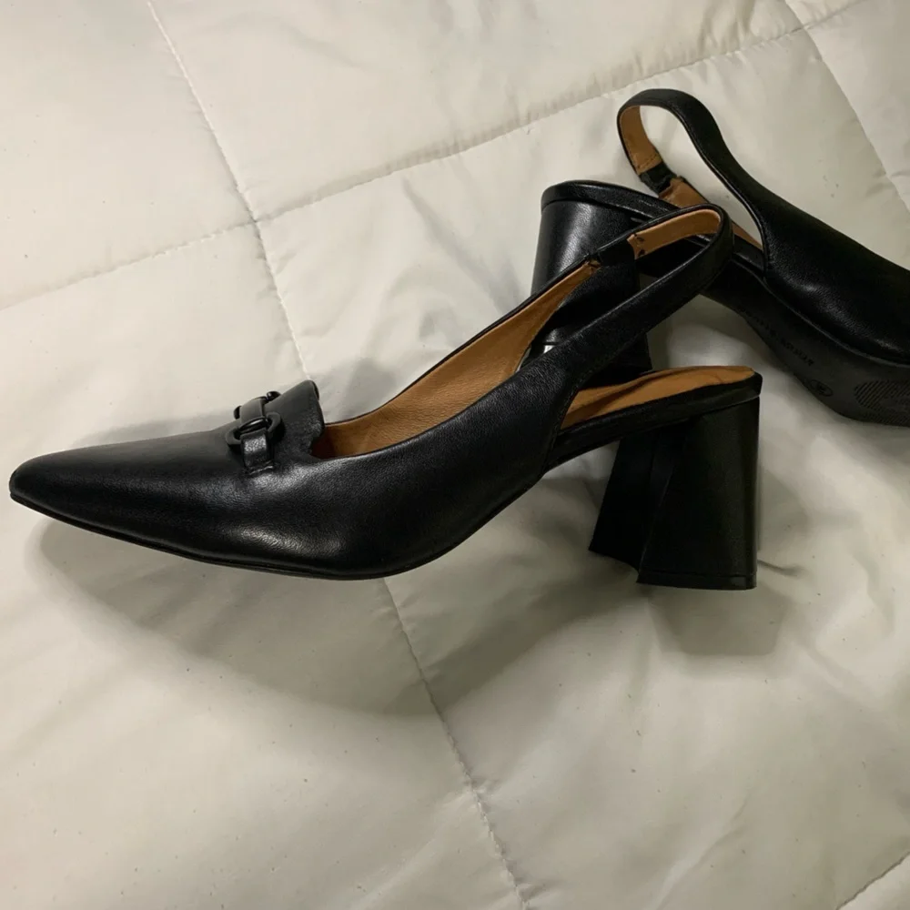 gentle souls Black Leather Slingback Block Heel Pumps